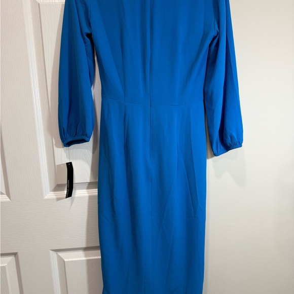 Maggy London Women's Long Sleeve V-Neck Faux Wrap Crepe Dress Sz 2 - Picture 7 of 9